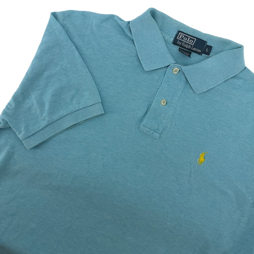 Polo Ralph Lauren Polo Shirt Mens L Blue Yellow‎ Pony Logo Short Sleeve Pique